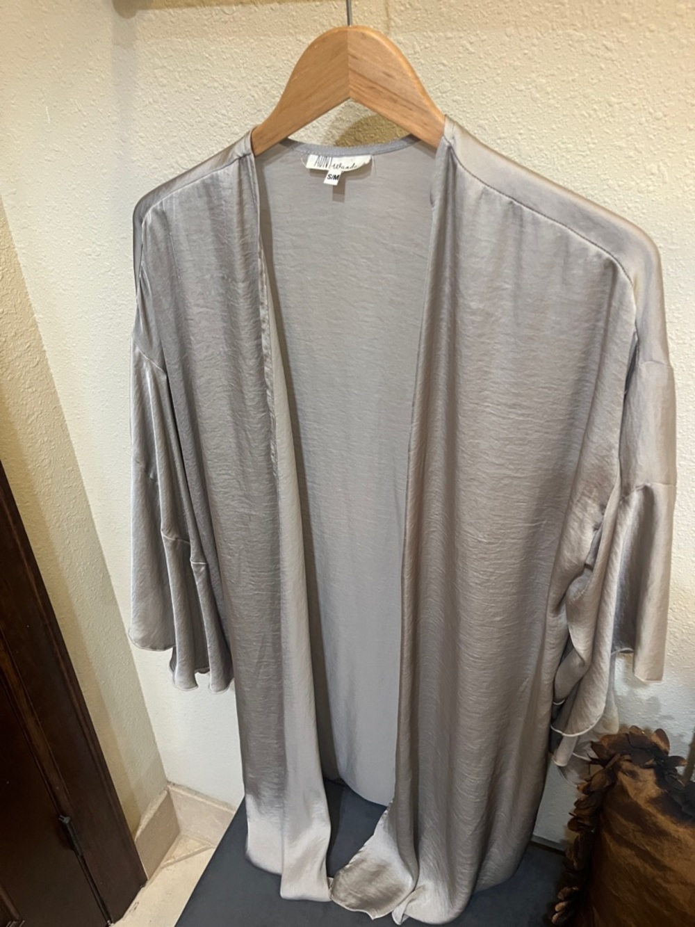 Women's Silver-Gray Satin Wrap Scarf Kimono